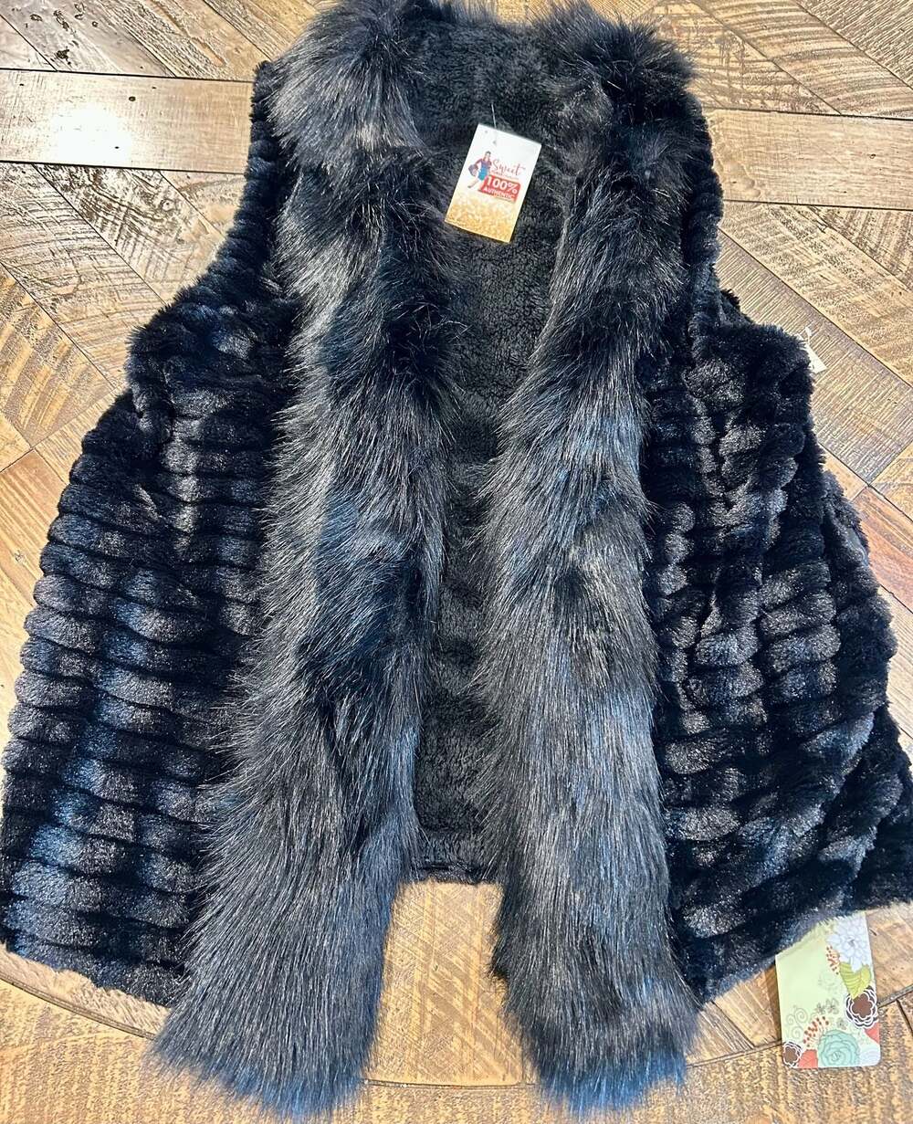 Sweet Pureonality Life is Beautiful Black Faux Fur Vest